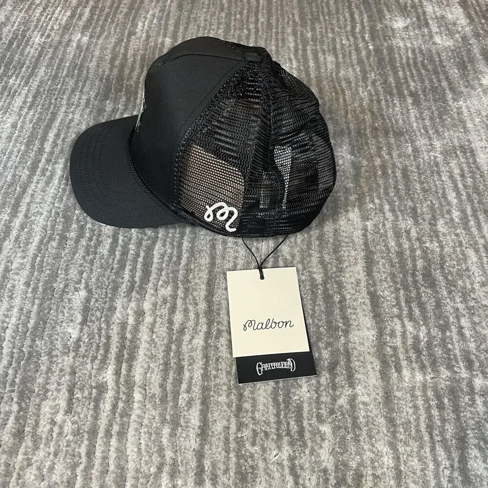 Malbon Grateful Dead Hat Cap Snap Back Mens OS Black Trucker Mesh Golf Skull